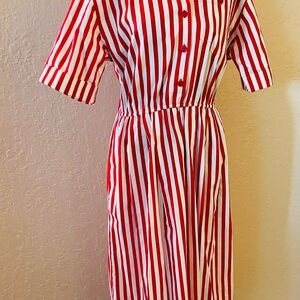 Elegant Red and White Striped Midi Dress